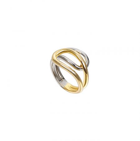 Stainless Steel Two Tone Cross Ring - Stylish stainless steel two-tone cross ring with intertwined gold and silver plated bands, shown on a neutral background.