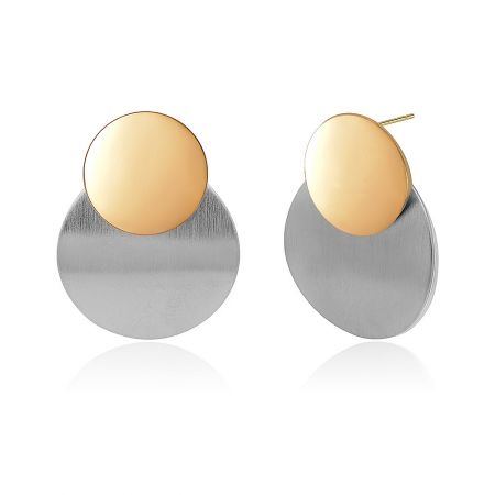 Side view of the modern gold and silver earrings, emphasizing their sleek, contemporary design and high-quality materials.