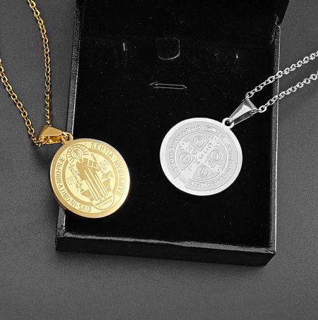 Custom Stainless Steel Etched Cross Religious Chain Necklace - Custom stainless steel etched cross religious necklaces, showcasing both gold and silver pendant options with intricate engravings, offered by JR Fashion Accessories.