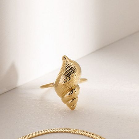 Product view of the gold spiral design ring from the set.