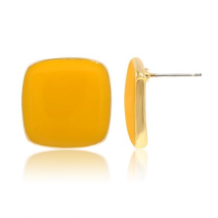 Side view of the Enamel Square Elegant Sunshine Studs showing the gold-plated brass construction.
