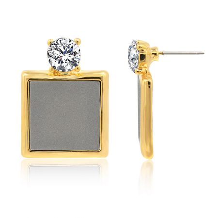 Angled view of the Square Geometry Acrylic Drop Earrings highlighting the geometric design and crystal accent.
