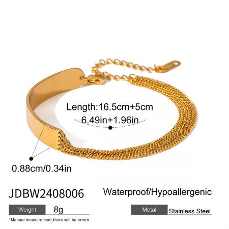 Gold stainless steel bracelet showcasing its bold flat plate design.