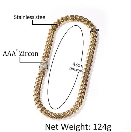 Gold PVD plated stainless steel hip hop bracelet with sparkling zircon accents.