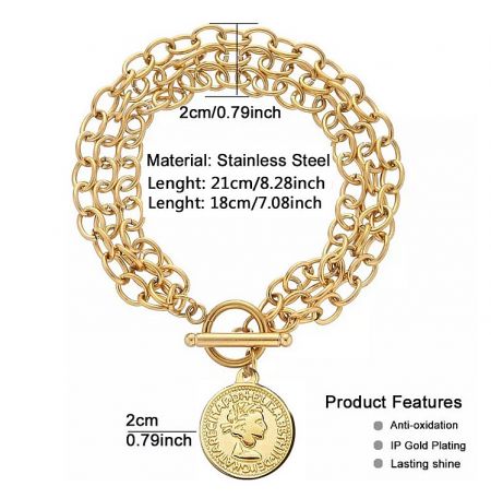 Close-up of the bracelet's chain and coin detail