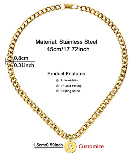 Custom Made Letter Gold Plated Necklace - Custom Made Letter 'A' Gold Plated Necklace in stainless steel, showcasing its lasting shine and detailed pendant.
