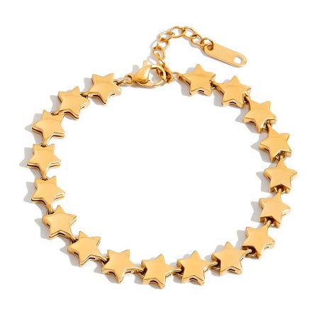 Wholesale Summer Gold Star Bracelet Adjustable Stainless Steel Non Tarnish Jewelry Set of 5 - Detailed view of the wholesale gold star bracelet in stainless steel, showing the chain links, star charm, and lobster claw clasp.