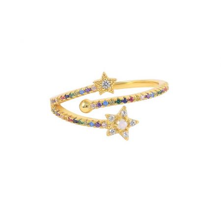 Matching gold star bracelet with multicolored gemstones