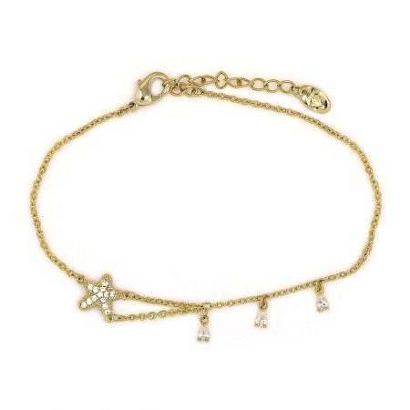 Dainty CZ Starfish Bracelet - Close-up of the Dainty CZ Starfish Bracelet in gold plating, showcasing the sparkling cubic zirconia paved starfish charm.
