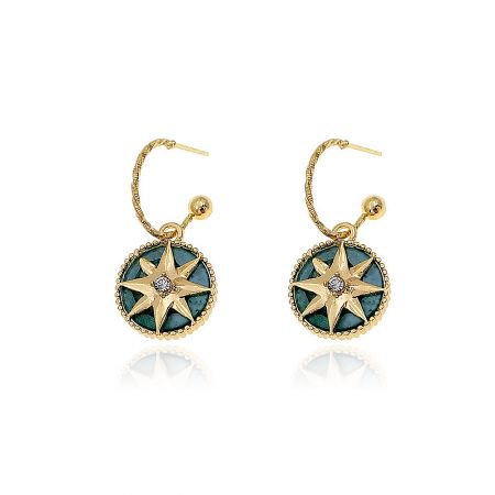 A pair of Palace Green Vintage Art Deco earrings displayed against a contrasting background.