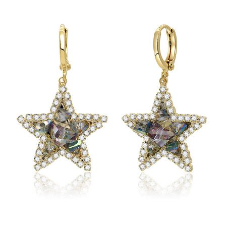 A different perspective of the gold-plated Drop Dazzle Star Earrings, showcasing their radiant sparkle.