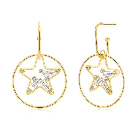 Close-up of the Bright Star earrings highlighting the intricate cubic zirconia details and gold plating.