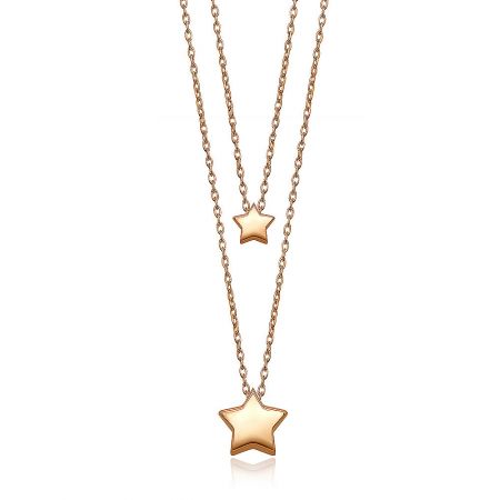 Twin Star Necklace - Close-up of the elegant Twin Star Necklace in rose gold, showcasing the detailed twin star pendants on a delicate chain.