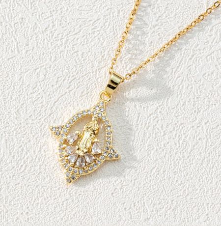 Elegant gold star-shaped religious pendant necklace with a crescent moon design.