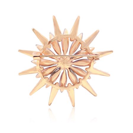 A unique gold starburst brooch or pendant, showcasing a flower-like center and pointed petals, an alternative view of the JRB-017 style.