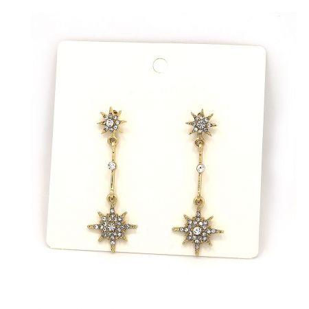 Close-up shot of the two-part starburst dangle earring, showing the connecting chain and post closure.