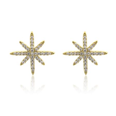 Starburst Stud Earrings - A pair of gold Starburst Stud Earrings with sparkling cubic zirconia stones, showcasing their intricate design and gold plating.