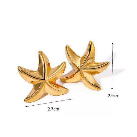 Dimension guide for the starfish earrings, showing a width of 2.7cm and height of 2.9cm.