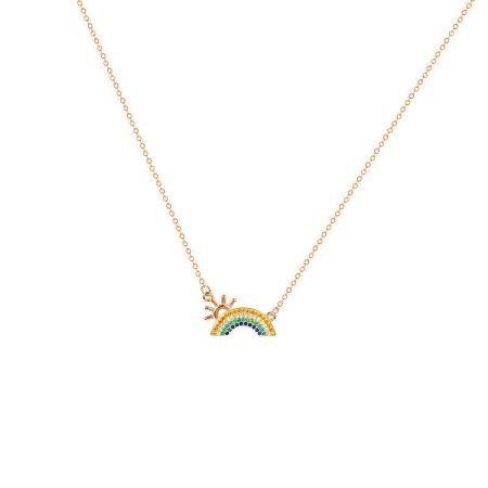 925 Sterling Silver 18K Gold Plated Colorful Zircon Pendant Necklace Set of 5 - A detailed studio shot of a 925 sterling silver necklace with 18K gold plating, showcasing a colorful zircon pendant in a sun and rainbow design.