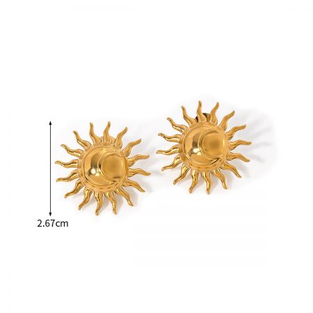 A pair of elegant gold sun-shaped earrings with a smooth finish.