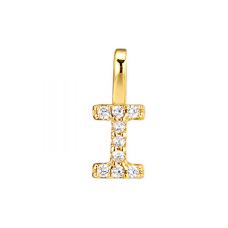 The stylish gold letter 'T' pendant, featuring a full pave of zircon stones.