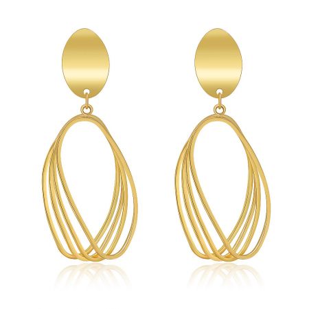 Fashion Women Openwork Oval Earrings - Fashionable women's openwork oval earrings in a shiny gold finish, featuring a lightweight teardrop design.