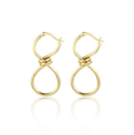Infinity Stainless Steel Earrings - Infinity Stainless Steel Earrings (JRE-122) in a polished gold finish, featuring a teardrop shape with an elegant infinity symbol design.