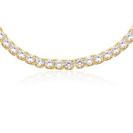 A matching gold tennis necklace with clear cubic zirconia gemstones, showcasing the collection's sparkle.