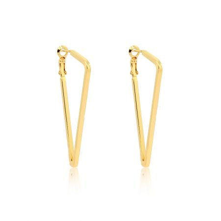 Detailed side view of the Gold Hoop Polished Triangle Earrings, highlighting the polished finish and unique shape.