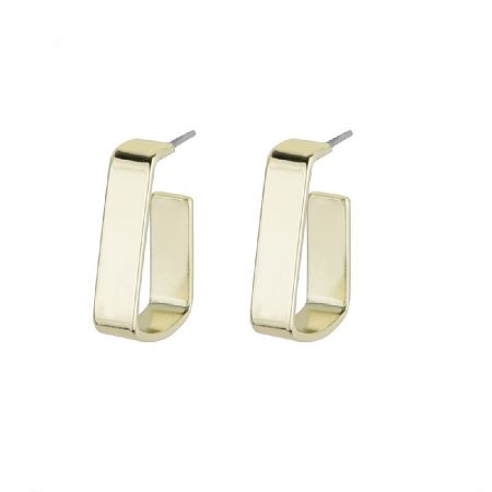 Wide Square Hoop Earrings Wholesale - A pair of gold U-shaped Wide Square Hoop Earrings (JRE-118) with secure metal posts, shown against a white background.