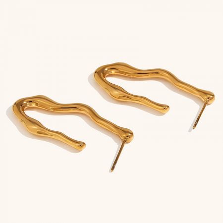 A pair of gold Wave V-shaped hoop earrings showcasing their unique wavy design against a clean background.