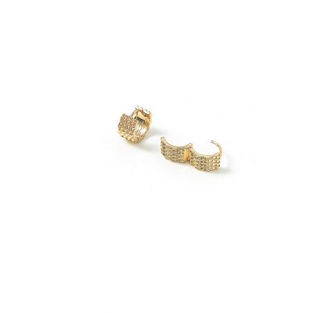 An alternative angle of the gold texture hoop earrings, showcasing their unique shape and polished sheen.