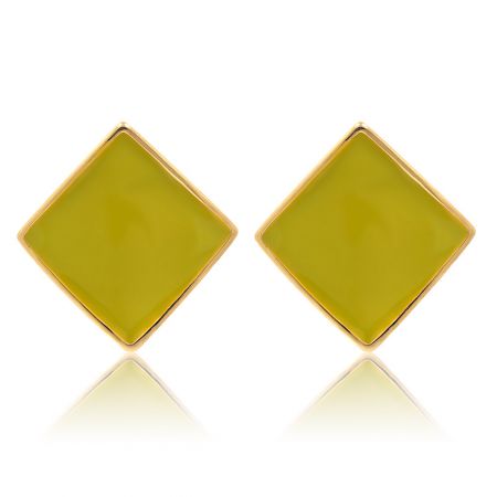 Front view of the square enamel geometry earrings in green, highlighting the gold border.