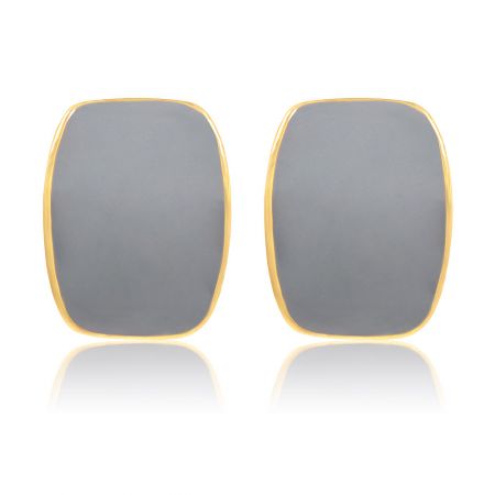 Enamel Cubic Square Elegant Grey Studs - A pair of Enamel Cubic Square Elegant Grey Studs with gold plating, shown on a white background.