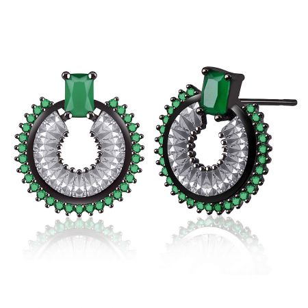 Side view of the emerald CZ stud earring, showcasing its modern design and the depth of the green and clear stones.