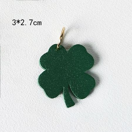 A lucky green four-leaf clover PU leather charm