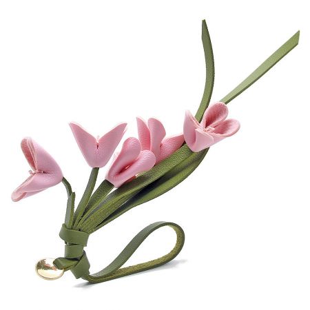 Light pink PU leather orchid keychain.