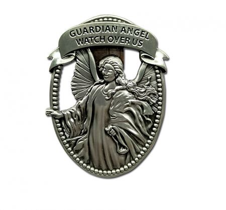 Custom Guardian Angel medallion charm, crafted from high-quality metal for spiritual protection.