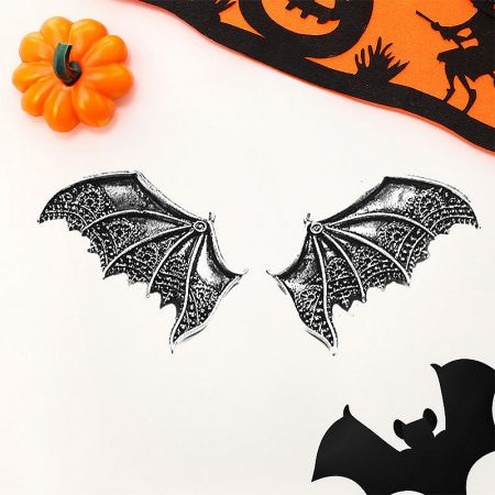 Bat Hair Clips: Matte Black Vampire Wings for Women - Gothic Halloween Accessories (5 pcs) - A pair of matte black bat wing hair clips, showcasing their detailed gothic vampire wing design, perfect for Halloween accessories.