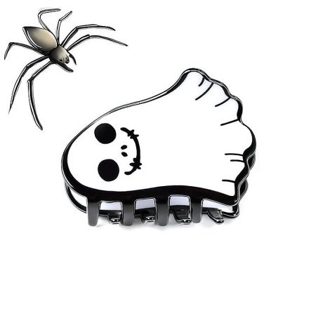 Front view of a cute ghost hair clip with a friendly smile, an ideal accessory for festive occasions.