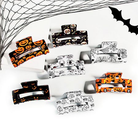 Multiple Halloween hair clips showcasing the variety of designs available for wholesale.