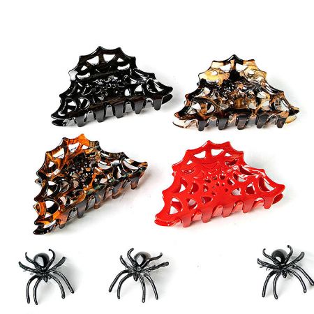 Bulk Hair Clips: Vintage Hollow Wax and Cobweb Acrylic Claw Clips for Women (5 pcs) - A collection of vintage hollow wax and cobweb acrylic claw clips in various colors like black, tortoiseshell, and red, perfect for women's hair styling.