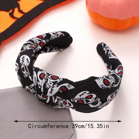Black fabric headband featuring a festive sugar skull design for Halloween.