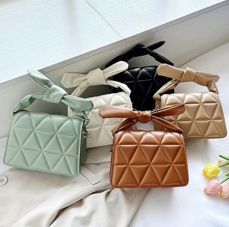 Collection of Ribbon Quilted PU Leather Handbags in five different colors.