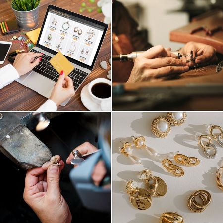 316L Stainless Steel Jewelry OEM and Custom Manufacturing - An overview of the custom stainless steel jewelry manufacturing process, showcasing crafting tools and finished pieces at JR Fashion Accessories.
