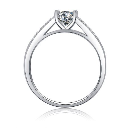 Close-up of the rhodium-plated sterling silver vintage ring, highlighting the brilliant cubic zirconia.