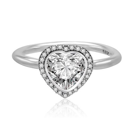 Sparkling Love 925 Sterling Silver CZ Heart Ring - Front view of the Sparkling Love 925 Sterling Silver CZ Heart Ring, showcasing the brilliant central heart-shaped cubic zirconia surrounded by smaller stones.