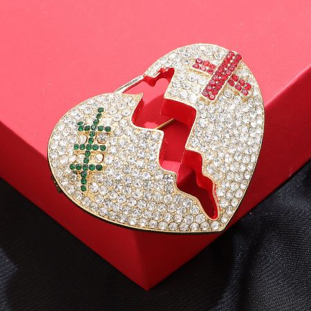 Angled view of the heart-shaped brooch, showing the ECG line design detail.