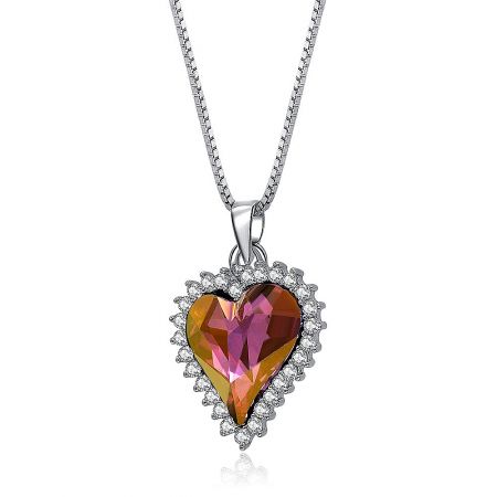 Detailed view of the Swarovski heart pendant with surrounding clear stones.