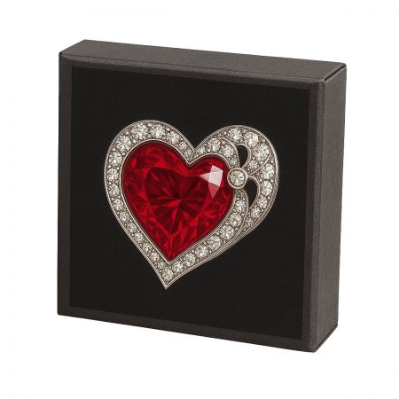 Luxury heart brooch presented in an elegant black jewelry box
